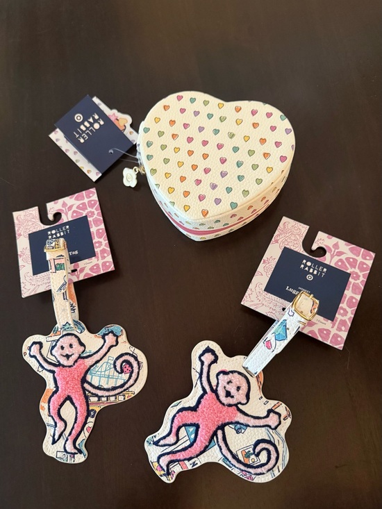 Roller Rabbit Accessories - Roller Rabbit Heart Jewelry Case and Pink Monkey Luggage Tags Set of Two!